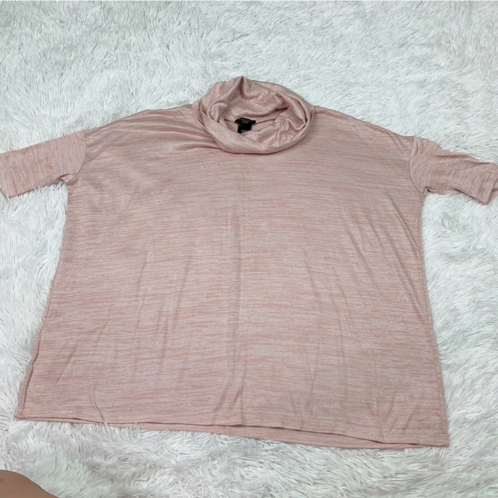 Ann Taylor Petite Women's Pink high Neck Marled Sweater short sleeve